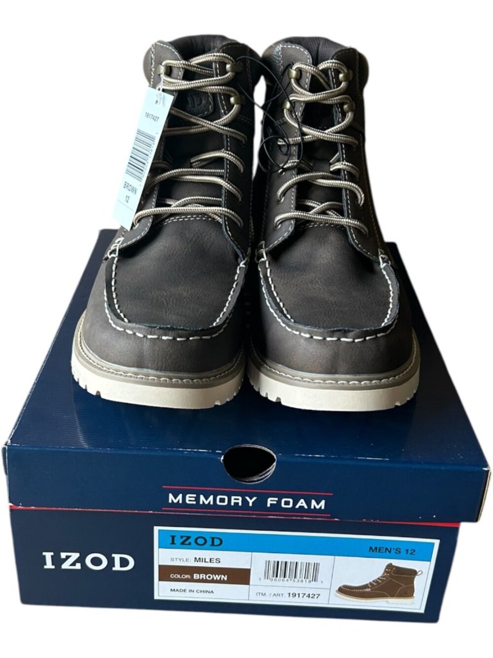 Izod Men's Lace Up Boot Memory Foam Brown size 12